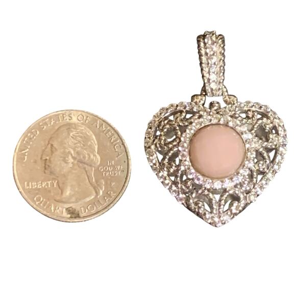 Judith Ripka Pendant/Enchancer Sterling Silver, Pink Opal and CZ Heart Filigree - Picture 4 of 5